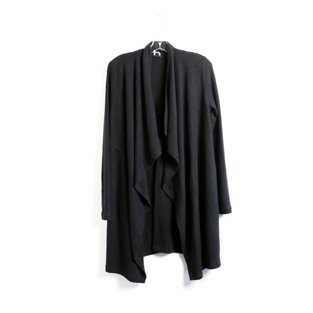 H by Bordeaux Mix Rib Cozy Waterfall Cardigan Black Soft Stretch Longline fall M